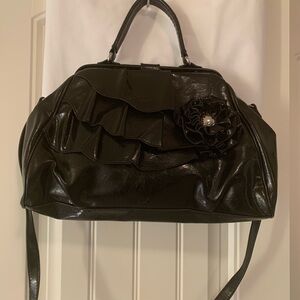 Nicole Black Shoulder Bag with Glossy Finish and Slouchy Shape